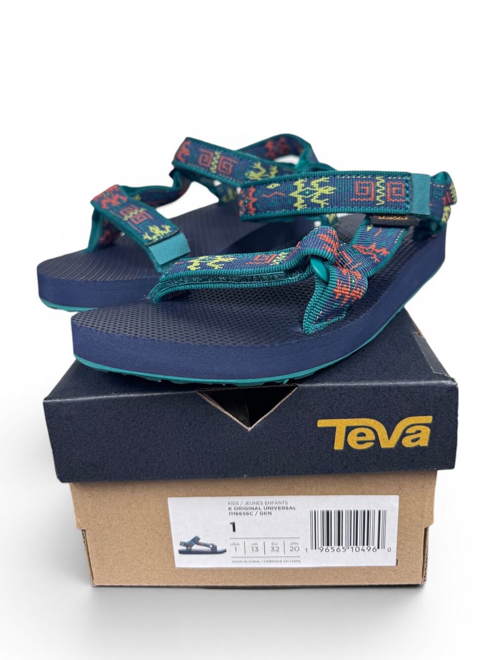 Teva Boy's Original Universal Sandal, Gecko Navy, Size 1Y Little Kid
